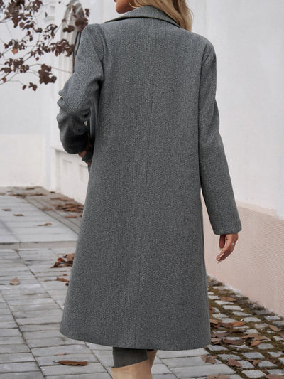 Devine Pocketed Collared Neck Long Sleeve Coat