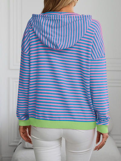 Mandy Striped Long Sleeve Hooded Knit Top