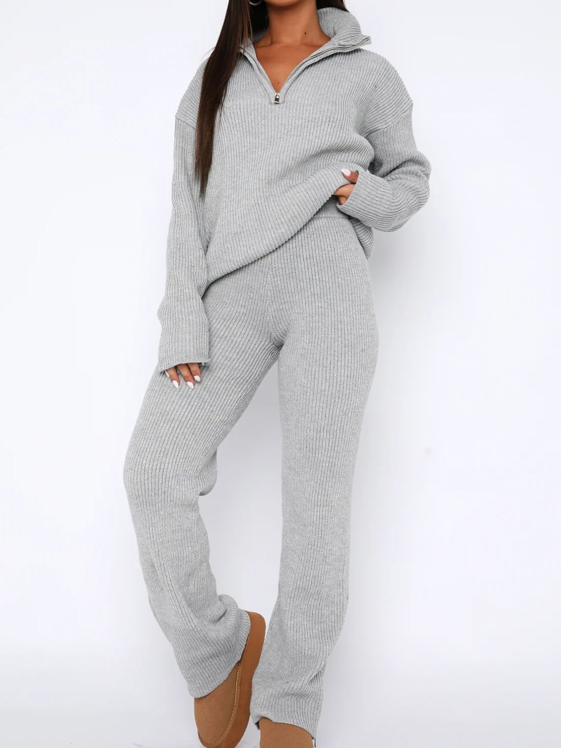 Quarter Zip Long Sleeve Top and Pants Set