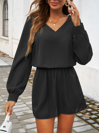 Devine Cutout V-Neck Long Sleeve Mini Dress